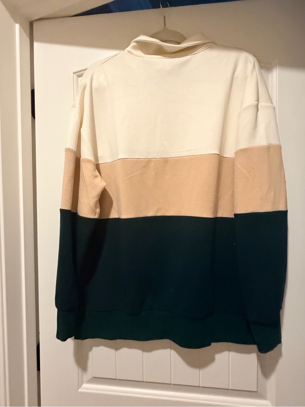 Women's Colorblock Half-Zip Pullover Sweatshirt - Cream, Tan & Dark Green - Picture 5 of 10